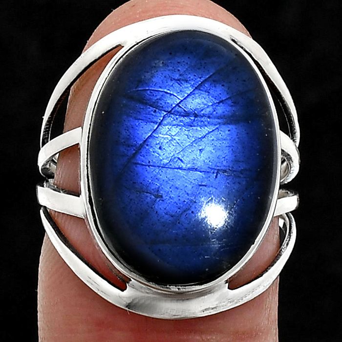 Blue Fire Labradorite Ring size-7 EXR03026 R-1219, 13x18 mm