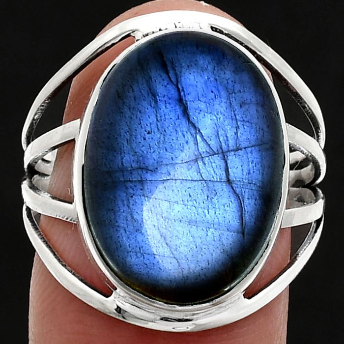 Blue Fire Labradorite Ring size-9 EXR03029 R-1219, 13x18 mm