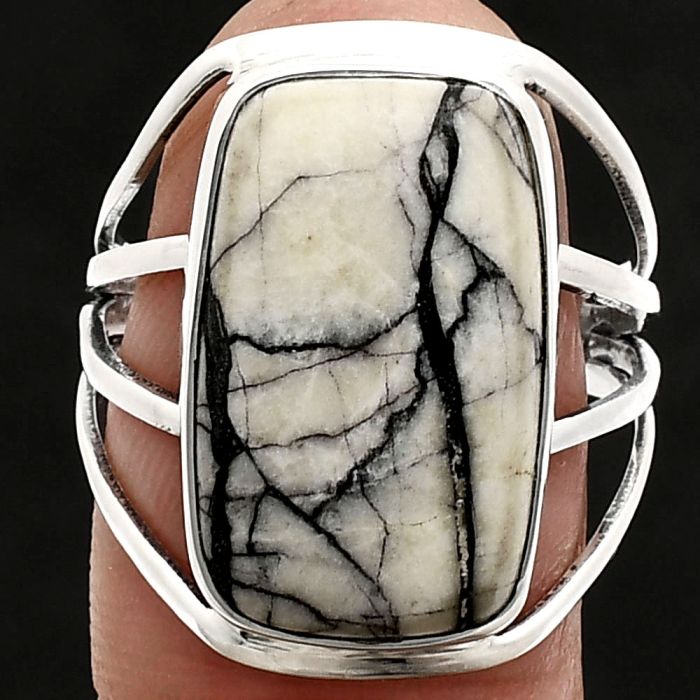 Authentic White Buffalo Turquoise Nevada Ring size-9 EXR03061 R-1219, 12x19 mm