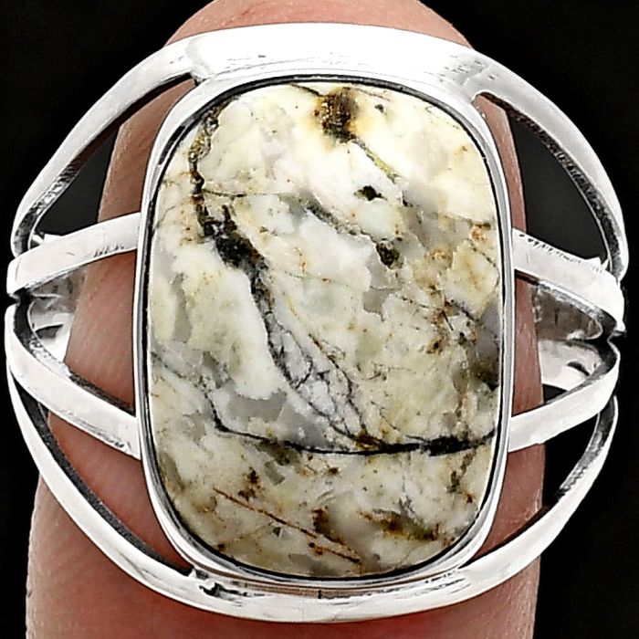 Authentic White Buffalo Turquoise Nevada Ring size-10 EXR03063 R-1219, 12x16 mm