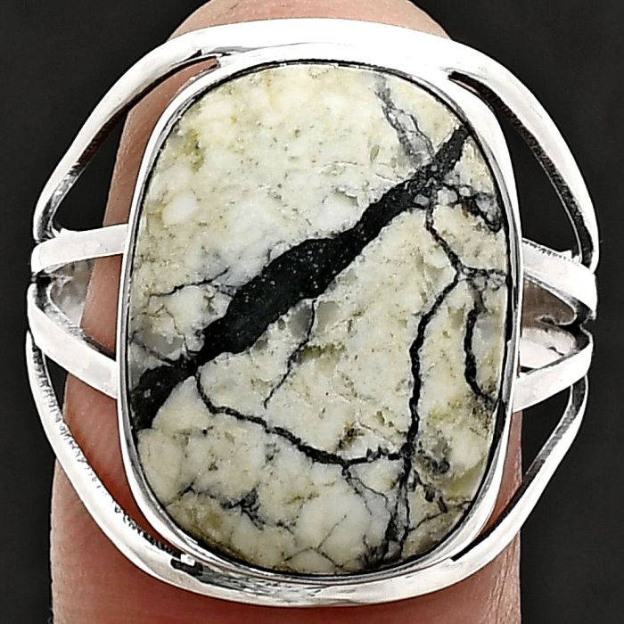 Authentic White Buffalo Turquoise Nevada Ring size-10 EXR03064 R-1219, 13x18 mm