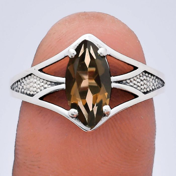 Smoky Quartz Ring size-9 EXR03167 R-1727, 6x12 mm