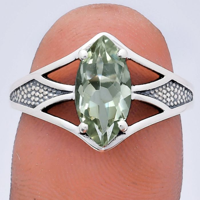 Prasiolite (Green Amethyst) Ring size-8 EXR03177 R-1727, 6x12 mm