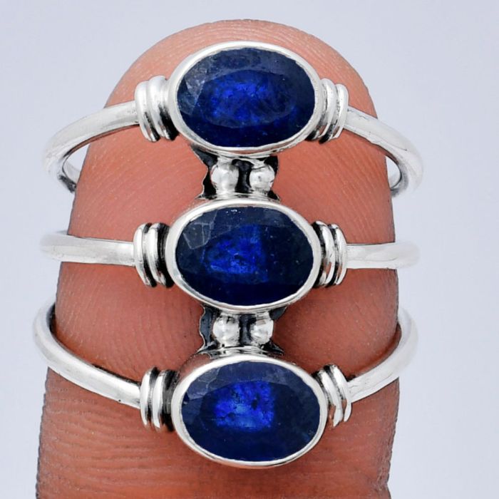 Blue Sapphire Glassfield Ring size-10 EXR03283 R-1566, 7x5 mm