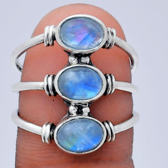 Rainbow Moonstone Ring size-7 EXR03315 R-1566, 7x5 mm