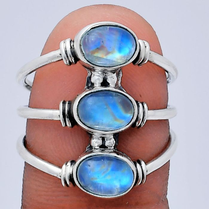 Rainbow Moonstone Ring size-7 EXR03333 R-1566, 7x5 mm