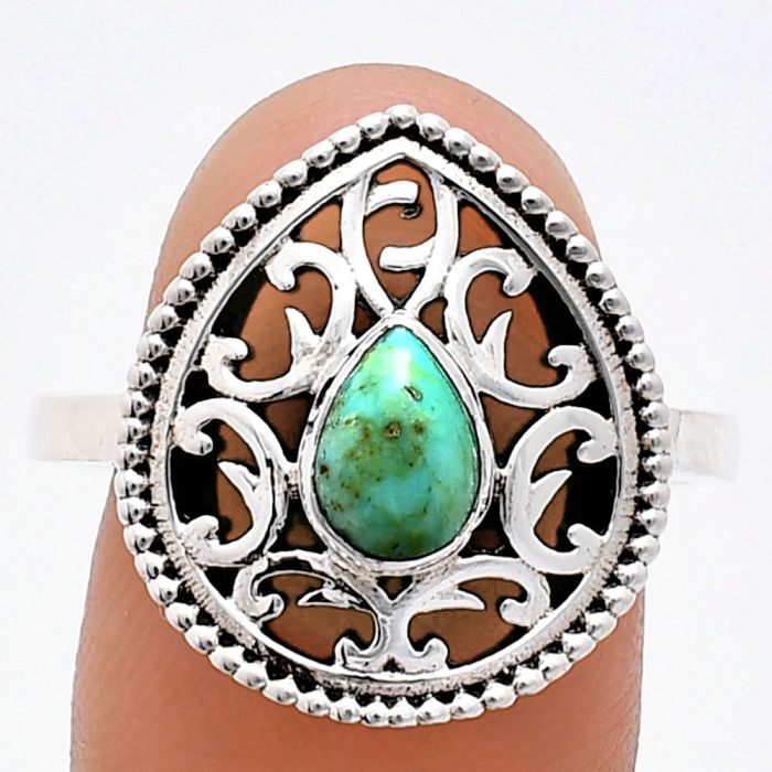 Natural Rare Turquoise Nevada Aztec Mt Ring size-10 EXR03421 R-1038, 7x5 mm