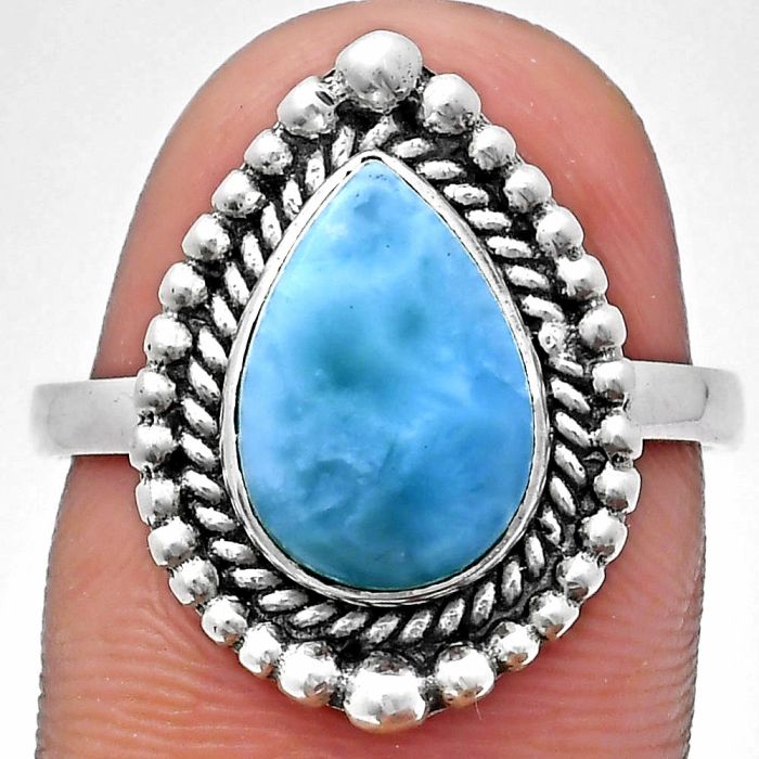 Larimar (Dominican Republic) Ring size-8.5 EXR03687 R-1154, 8x12 mm