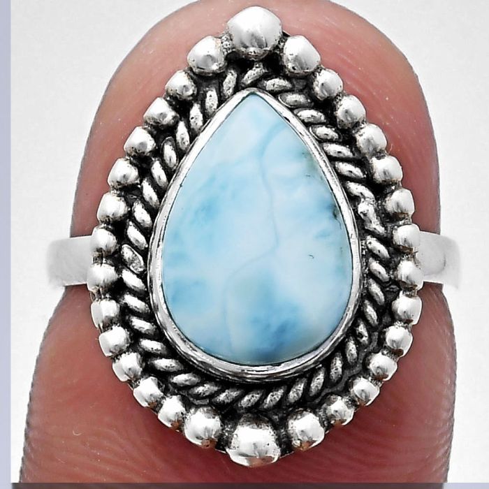 Larimar (Dominican Republic) Ring size-7 EXR03703 R-1154, 8x12 mm