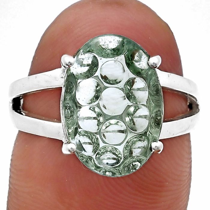 Prasiolite (Green Amethyst) Ring size-8 EXR03708 R-1019, 10x14 mm