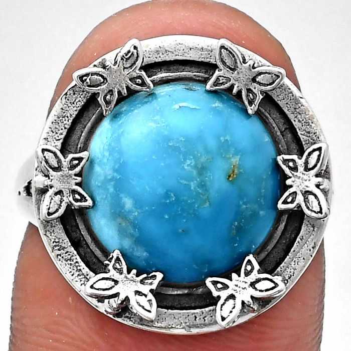 Natural Rare Turquoise Nevada Aztec Mt Ring size-7 EXR03725 R-1716, 12x12 mm