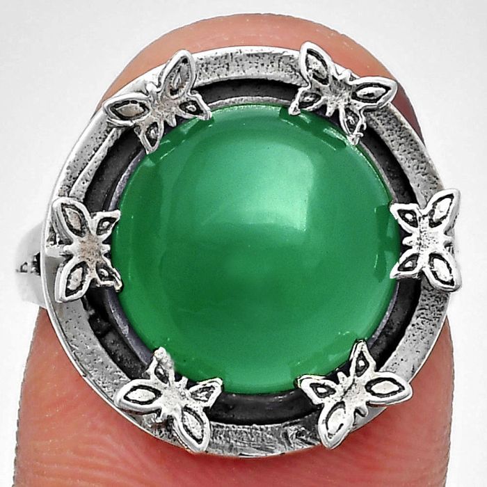 Green Onyx Ring size-9.5 EXR03731 R-1716, 12x12 mm