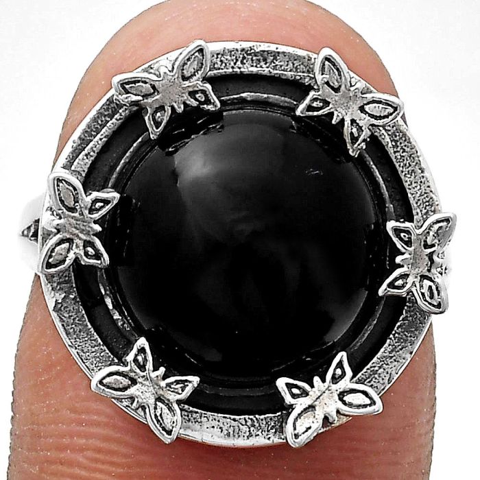 Black Onyx Ring size-8.5 EXR03746 R-1716, 12x12 mm