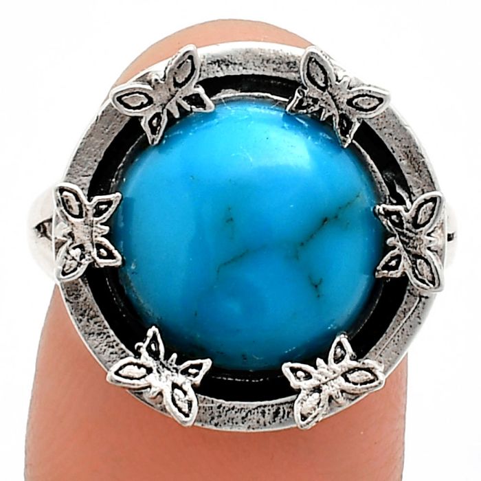 Natural Turquoise Morenci Mine Ring size-8 EXR03757 R-1716, 12x12 mm