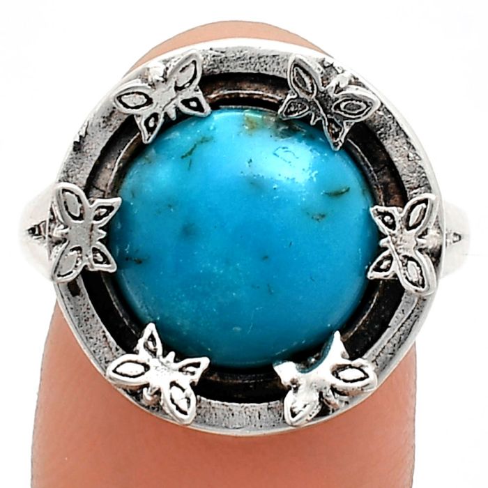 Natural Turquoise Morenci Mine Ring size-8.5 EXR03762 R-1716, 12x12 mm