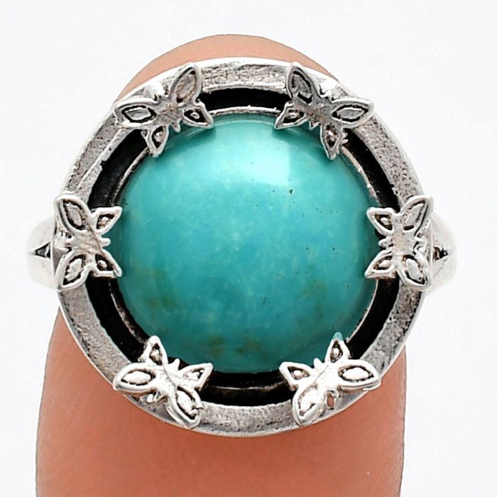 Natural Rare Turquoise Nevada Aztec Mt Ring size-8.5 EXR03767 R-1716, 12x12 mm