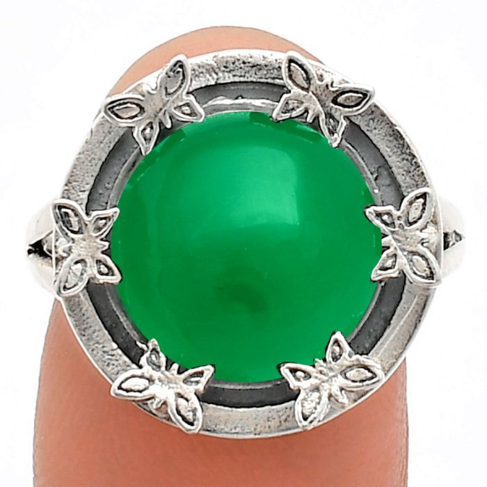 Green Onyx Ring size-8.5 EXR03770 R-1716, 12x12 mm