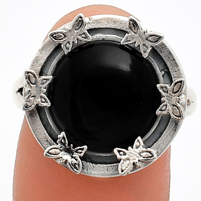 Black Onyx Ring size-9 EXR03774 R-1716, 12x12 mm