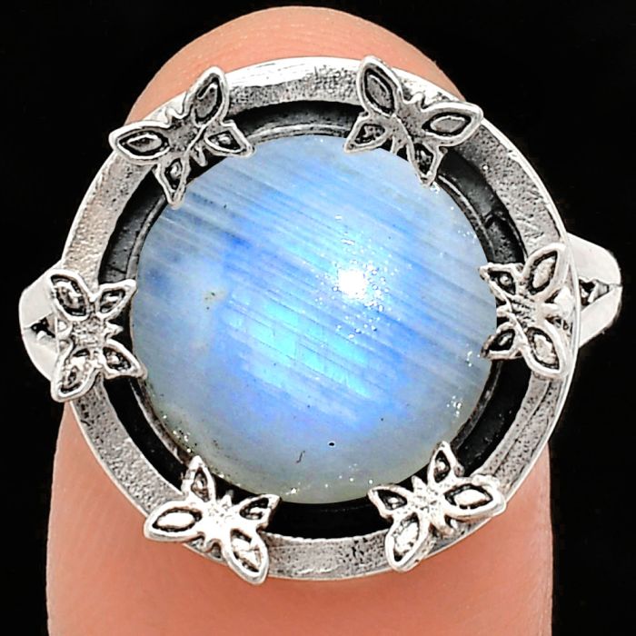 Rainbow Moonstone Ring size-9 EXR03785 R-1716, 12x12 mm