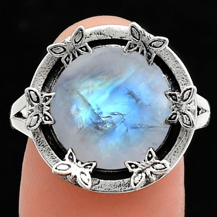 Rainbow Moonstone Ring size-9.5 EXR03788 R-1716, 12x12 mm