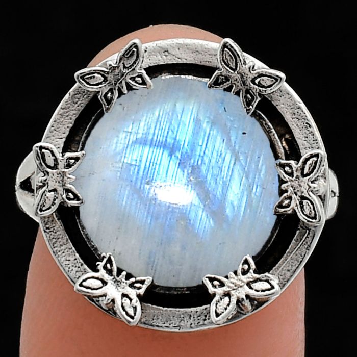 Rainbow Moonstone Ring size-8 EXR03792 R-1716, 12x12 mm