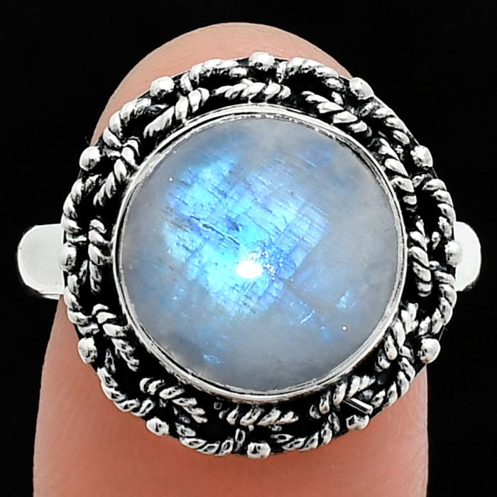 Rainbow Moonstone Ring size-9 EXR03859 R-1266, 12x12 mm