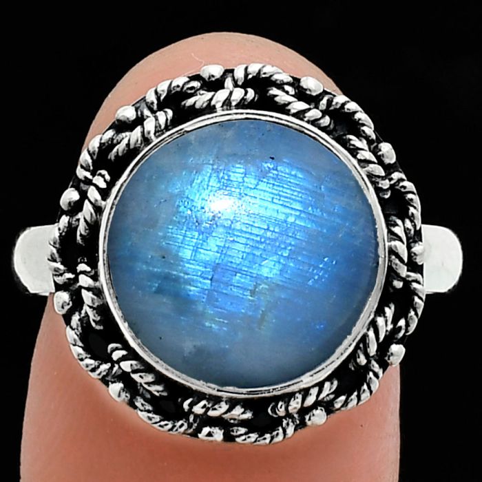 Rainbow Moonstone Ring size-9 EXR03861 R-1266, 12x12 mm