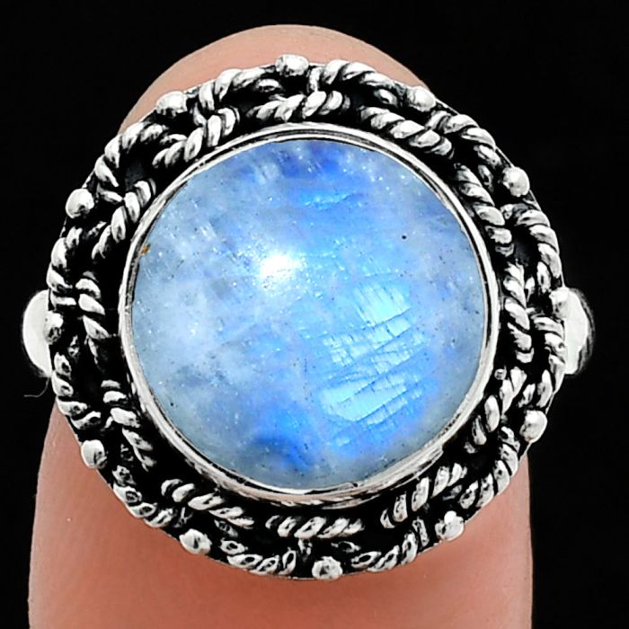 Rainbow Moonstone Ring size-7.5 EXR03862 R-1266, 12x12 mm