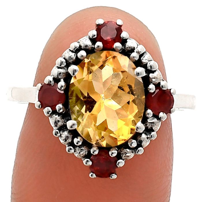 Citrine and Garnet Ring size-7 EXR03918 R-1017, 8x10 mm