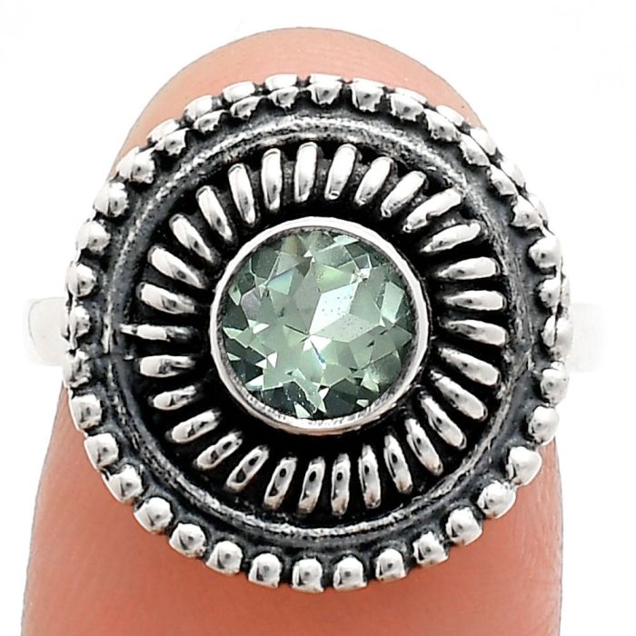 Prasiolite (Green Amethyst) Ring size-9 EXR04039 R-1388, 6x6 mm