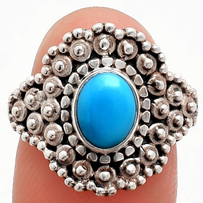 Sleeping Beauty Turquoise Ring size-9 EXR04144 R-1124, 6x8 mm