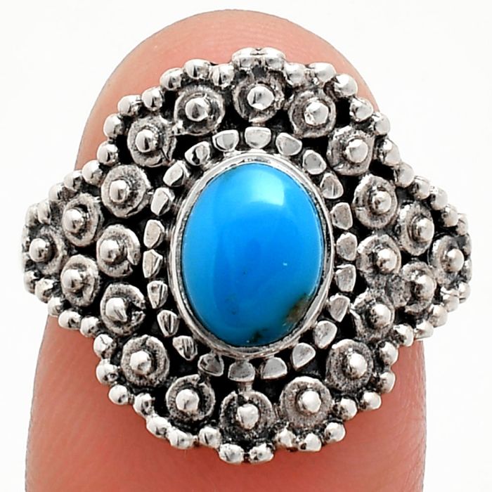 Sleeping Beauty Turquoise Ring size-9 EXR04147 R-1124, 6x8 mm