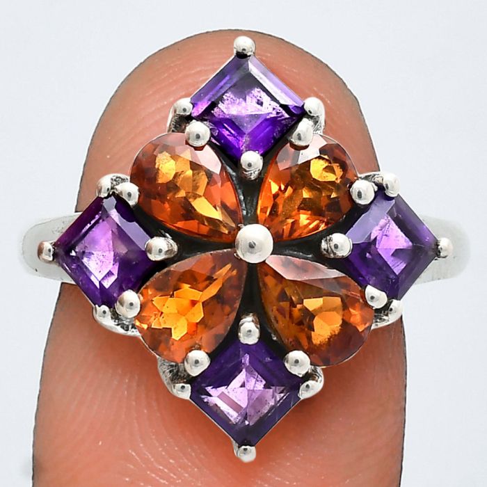 Mandarin Citrine and Amethyst Ring size-7 EXR04285 R-1021, 6x4 mm