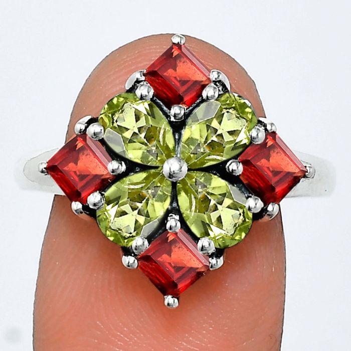 Peridot and Garnet Ring size-9.5 EXR04355 R-1021, 6x4 mm