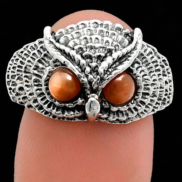 Owl - Peach Moonstone Ring size-9.5 EXR04406 R-1022, 4x4 mm