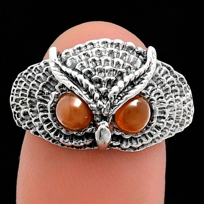 Owl - Peach Moonstone Ring size-9.5 EXR04407 R-1022, 4x4 mm