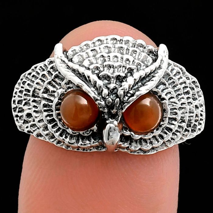 Owl - Peach Moonstone Ring size-9.5 EXR04411 R-1022, 4x4 mm