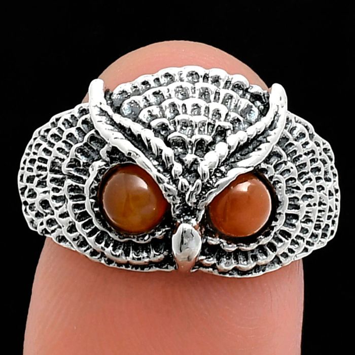 Owl - Peach Moonstone Ring size-8 EXR04413 R-1022, 4x4 mm