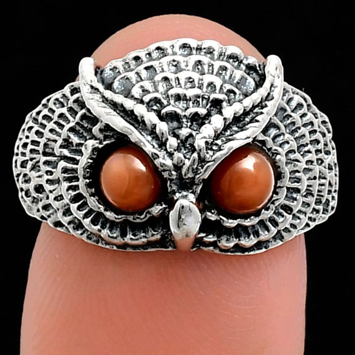 Owl - Peach Moonstone Ring size-7 EXR04415 R-1022, 4x4 mm