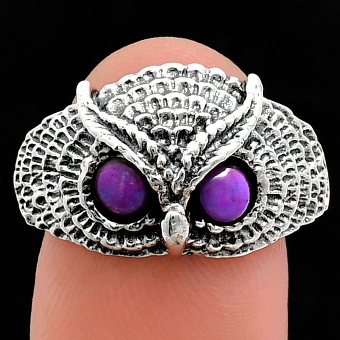 Owl - Copper Purple Turquoise Ring size-9.5 EXR04416 R-1022, 4x4 mm