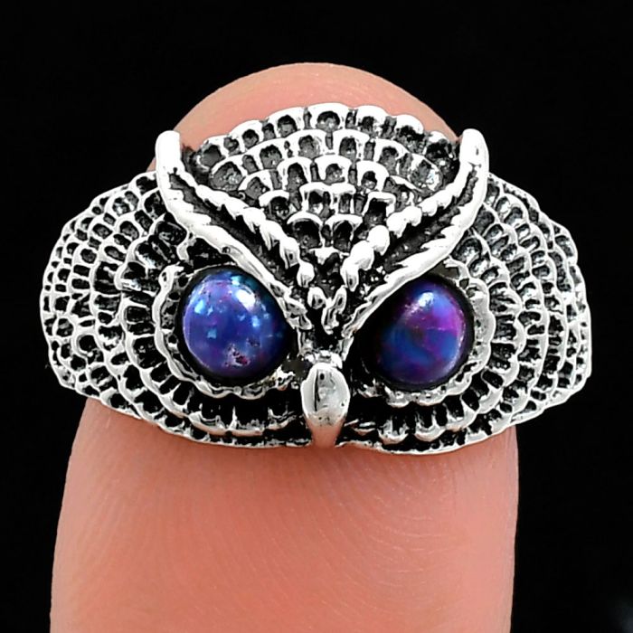 Owl - Copper Purple Turquoise Ring size-8.5 EXR04417 R-1022, 4x4 mm