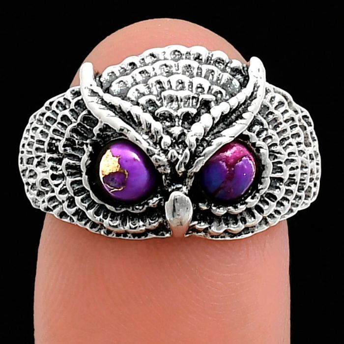 Owl - Copper Purple Turquoise Ring size-8 EXR04418 R-1022, 4x4 mm