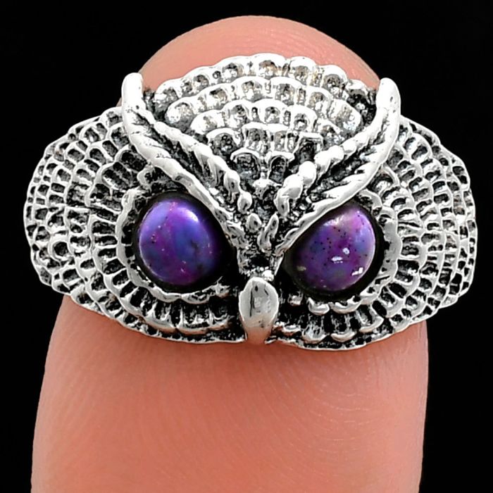 Owl - Copper Purple Turquoise Ring size-8 EXR04419 R-1022, 4x4 mm