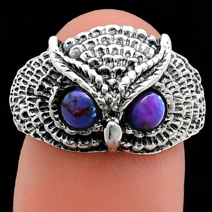 Owl - Copper Purple Turquoise Ring size-7 EXR04420 R-1022, 4x4 mm