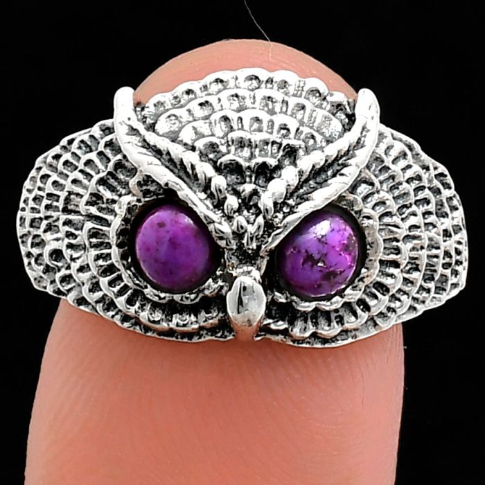 Owl - Copper Purple Turquoise Ring size-9.5 EXR04421 R-1022, 4x4 mm