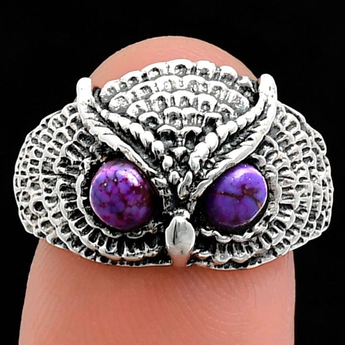 Owl - Copper Purple Turquoise Ring size-7 EXR04422 R-1022, 4x4 mm