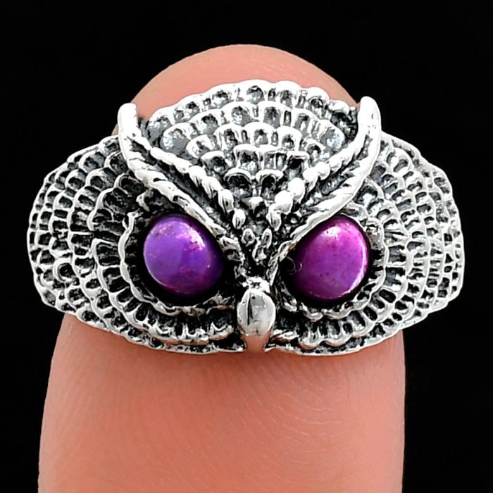 Owl - Copper Purple Turquoise Ring size-8.5 EXR04423 R-1022, 4x4 mm