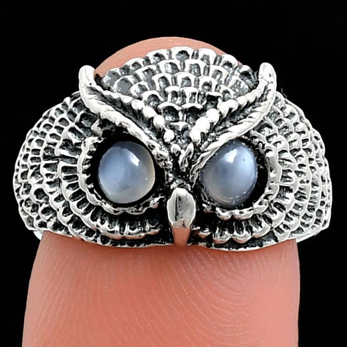 Owl - Srilankan Moonstone Ring size-7 EXR04448 R-1022, 4x4 mm