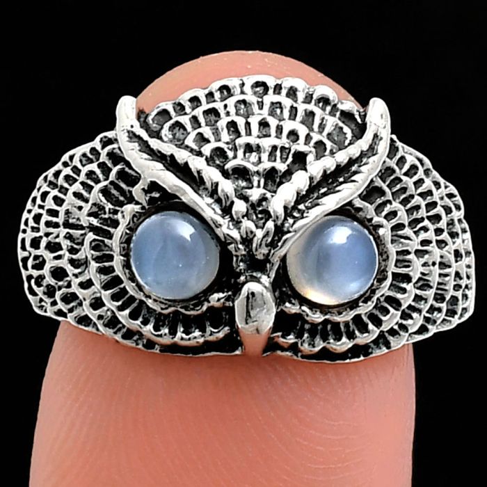 Owl - Srilankan Moonstone Ring size-9 EXR04450 R-1022, 4x4 mm