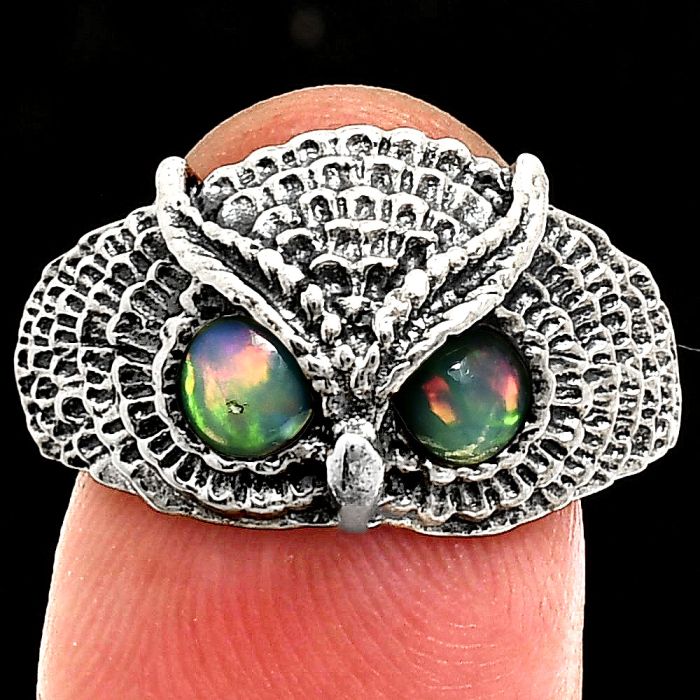 Owl - Ethiopian Opal Ring size-9.5 EXR04475 R-1022, 4x4 mm